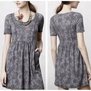 Anthropologie Saturday Sunday Gray Floral Babydoll Dress Womens Size S Pockets